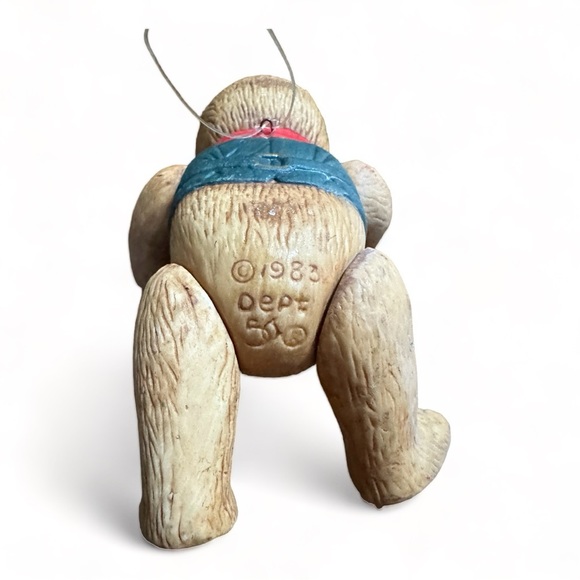 1983 Vintage Department 56 Porcelain String Jointed Teddy Bear Ornament 4.5” - Picture 7 of 9